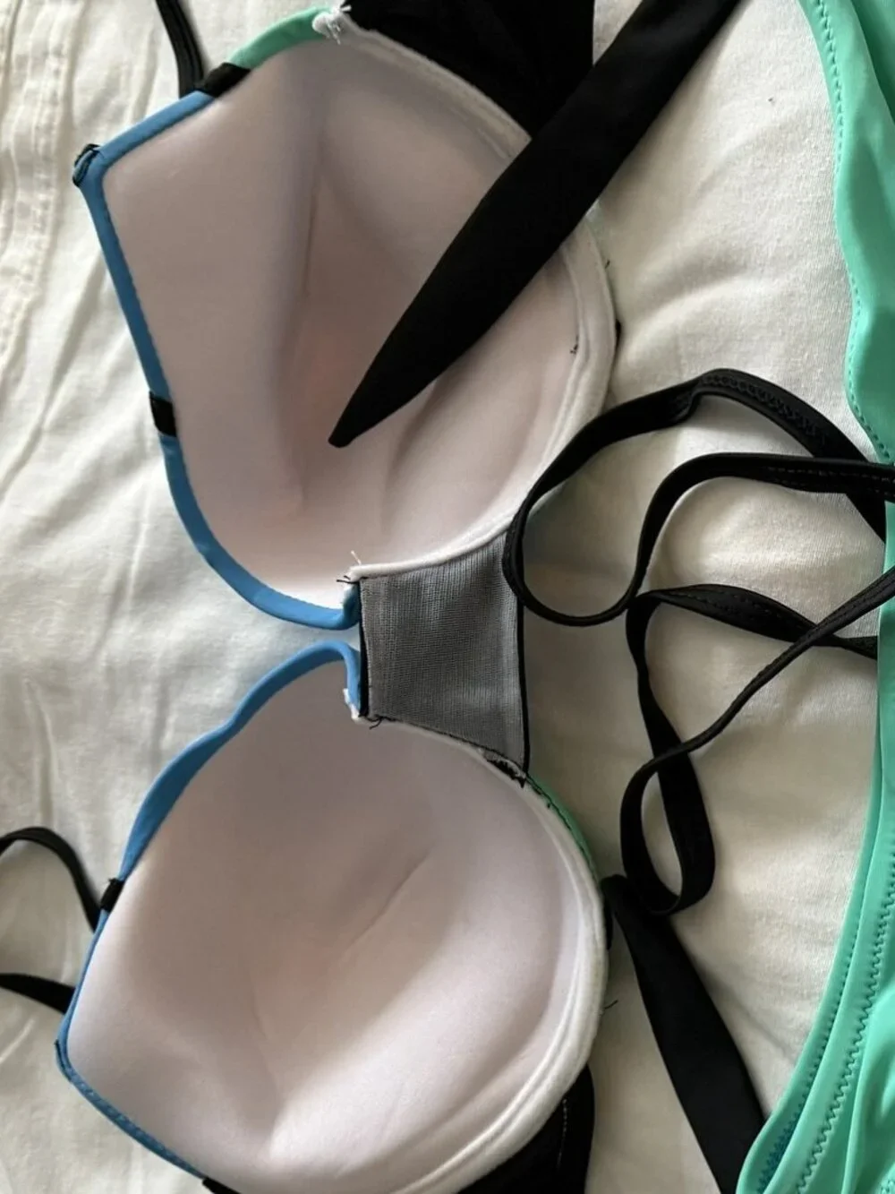 Aqua Blue Black Underwire High-Waist Bikini Set